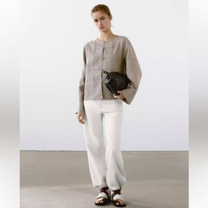 MASSIMO DUTTI — 100% LINEN MELANGE STAND COLLAR BLOUSE (NWOT)